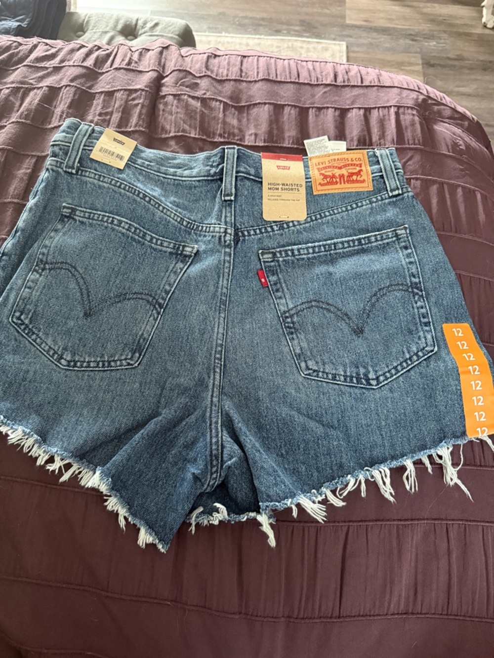 Levi's Blue High-Waisted Mom Frayed Hem Jean Shorts